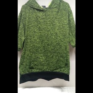 SOUTH POLE Marled Green Pull Over Short Sleeved Hooded French Terry Sweatshirt